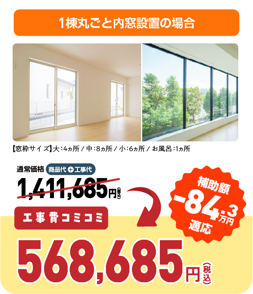 1棟丸ごと内窓設置の場合 補助額-84.3万円適応